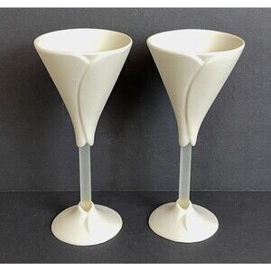 2 Calla Lily Wine Stems 7 1/4" Matte Beige & Glass Newman Ceramic Works Salem,OR